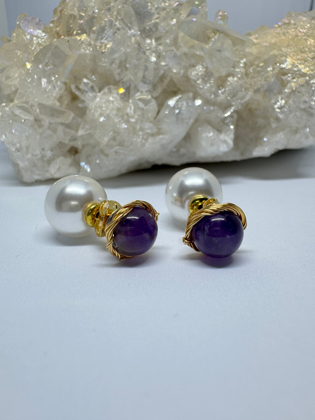 Amethyst Perlu studs